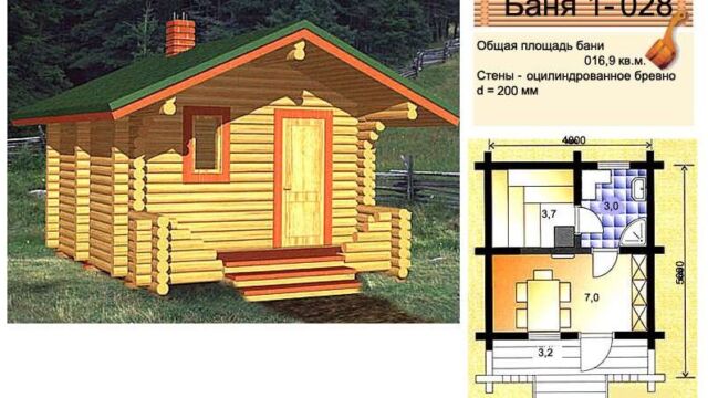 Проекты бань из оцилиндрованного бревна - 16,9 м2