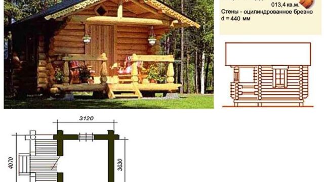 Проекты бань из оцилиндрованного бревна - 13.4 м2