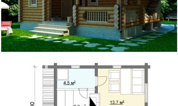 Проекты бань из оцилиндрованного бревна - 7.7х6.4