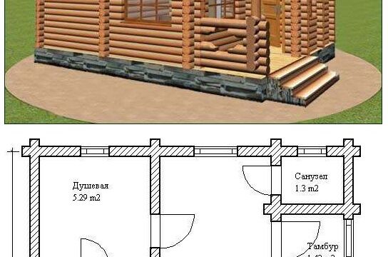 Проекты бань из оцилиндрованного бревна - 5х6.5 м2