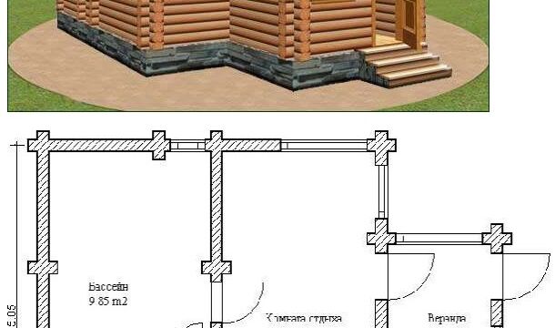 Проекты бань из оцилиндрованного бревна - 5.05х7.65