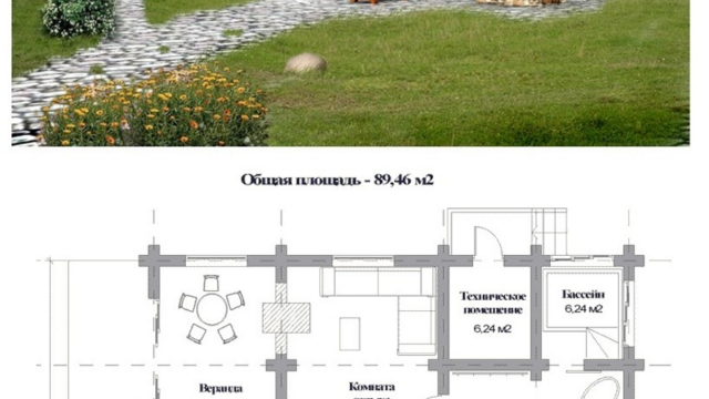 Проекты бань из оцилиндрованного бревна - 89.46 м2