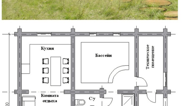 Проекты бань из оцилиндрованного бревна - 7.5х8.5 метров